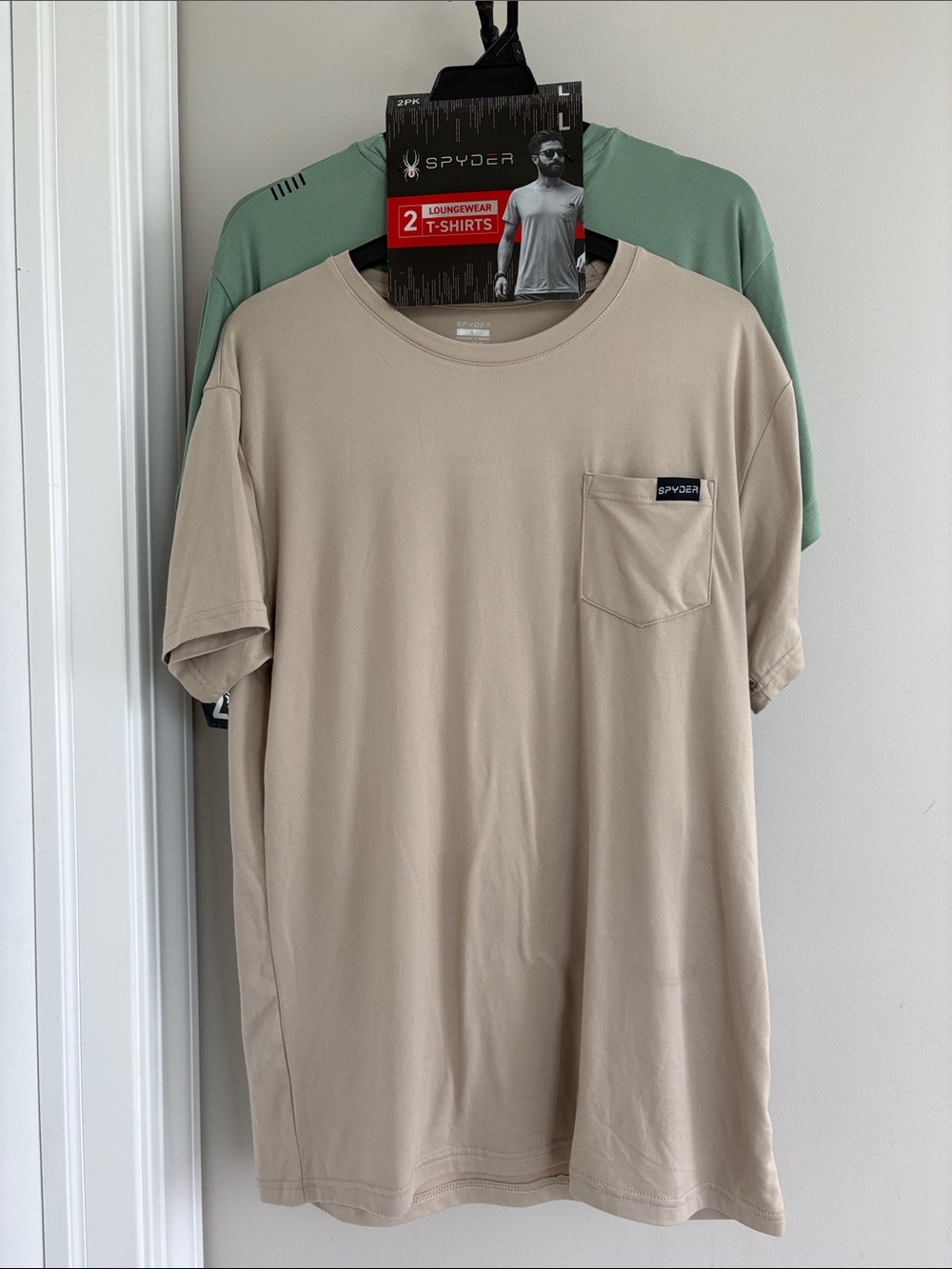 Spyder Loungewear 2-Pack Pocket T-Shirts 2 Pack Size Large Beige/Sage